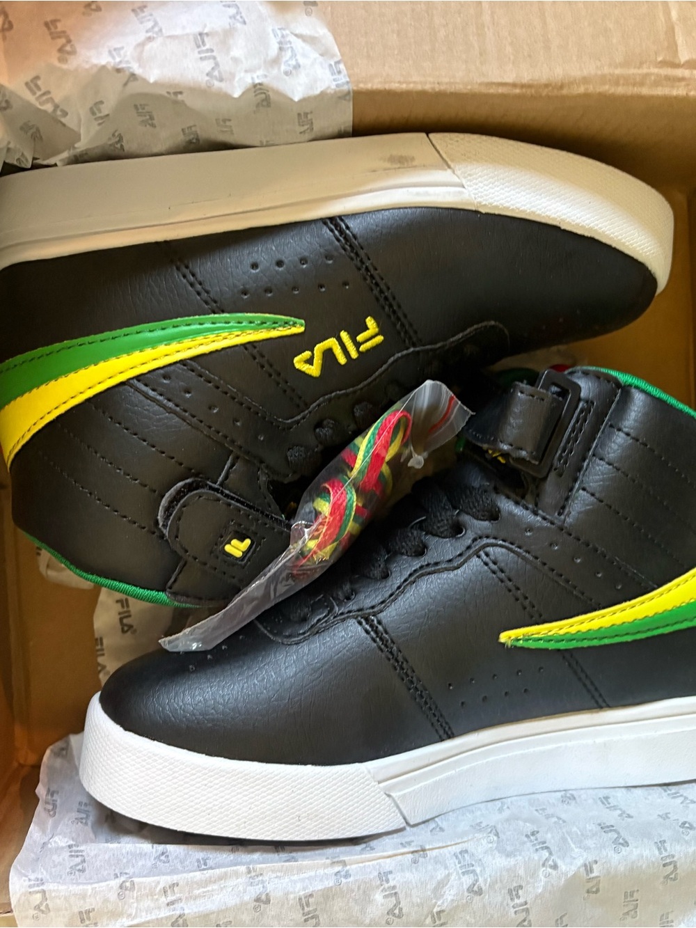 Fila Kids Black Sneakers with Yellow & Green Accents